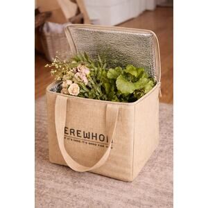 Erewhon Insulated Tote Bag Jute Woven Tan Farmers Market Cooler LA